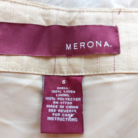 Merona Women's Tan Stripes Linen Straight Leg Pants Size: 6 - Picture 7 of 7